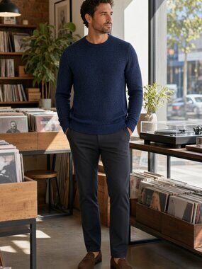 Dylan Gray Men Navy Marled Viscose Wool Cashmere Crewneck Pullover Sweater US XL